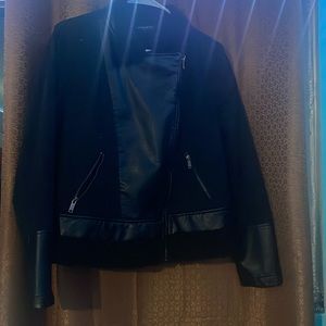 Black Half Leather Half Denim Jacket